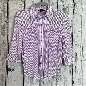 N Touch Petite Striped Button Down Blouse Petite Small PS 3/4 Sleeve Lightweight
